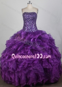 Sweetheart Ball Gown Beading Eggplant Purple Ruffle Organza Sequins Quinceanera Dress