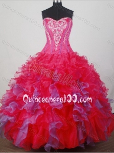 Sweetheart Ball Gown Colorful Organza Ruffles Quinceanera Dress with Appliques