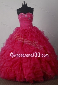 Ball Gown Beading and Ruffles Sweetheart Quinceanera Dresses in Red