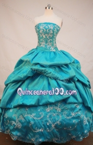 Ball Gown Turquoise Strapless Appliques And Beading Quinceanera Dresses With Pick-ups
