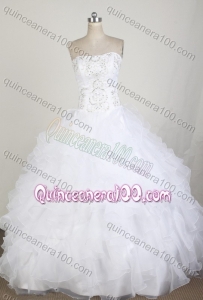 Classical White Ball Gown Strapless Embroidery And Ruffles Quinceanera Dress