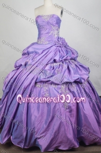 Exclusive Lavender Embroidery Ball Gown Strapless Quinceanera Dresses With Pick-ups