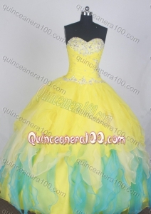 Gorgeous Yellow Ball Gown Sweetheart Beading And Ruffles Quinceanera Dress
