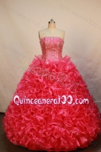 Luxurious Ball Gown Strapless Red Beading And Ruffles Quinceanera Dress