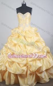 Luxurious Yellow Ball Gown Sweetheart Beading And Pick-ups Quinceanera Dress