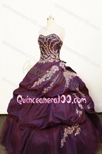Pretty Appliques and Pick-ups Ball Gown Strapless Purple Quinceanera Dress