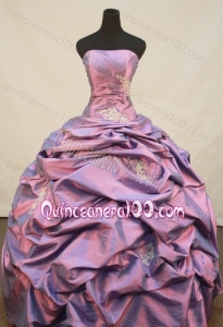 Pretty Ball Gown Lilac Strapless Appliques And Pick-ups Quinceanera Dress