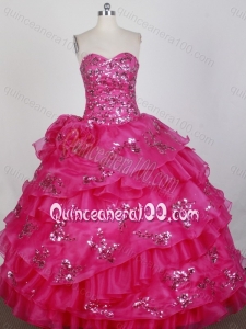 Sequins and Ruffles Ball Gown Sweetheart Luxurious Quinceanera Dress in Red