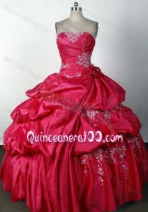 Strapless Ball Gown Beading and Appliques Quinceanera Dresses in Coral Red