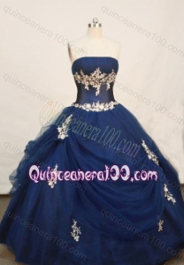 Wonderful Ball gown Navy Blue Strapless Pick-ups And Appliques Quinceanera Dress