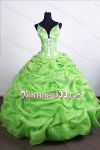 Beautiful Ball Gown Straps Spring Green Quinceanera Dresses with Appliques And Pick-ups