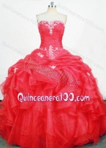 Cute Ball Gown Strapless Red Quinceanera Dresses With Appliques