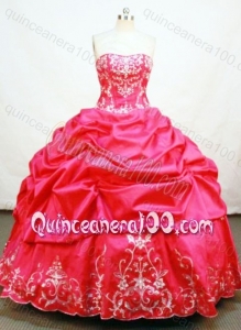 Elegant Red Ball Gown Embroidery And Pick-ups Strapless Quinceanera Dresses
