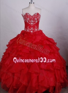 Exquisite Ball Gown Red Sweetheart Beading And Ruffles Quinceanera Dresses