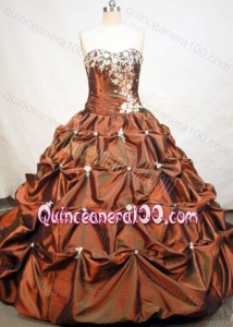 Formal Brown Sweetheart Ball Gown Quinceanera Dress With Appliques And Pick-ups