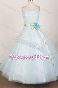 Modest Ball Gown Hand Made Flower Light Blue Quinceanera Dress