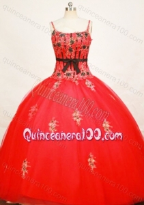 Modest Straps Ball Gown Red Quinceanera Dresses With Appliiques