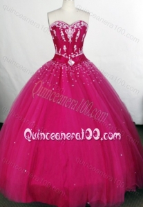 Affordable Fuchsia Ball Gown Sweetheart Tulle Appliques And Beading Quinceanera Dresses
