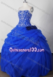 Beautiful Ball Gown Strapless Blue Embroidery And Pick-ups Quinceanera Dress