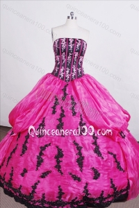 Classical Hot Pink Ball gown Strapless Embroidery And Beading Quinceanera Dress