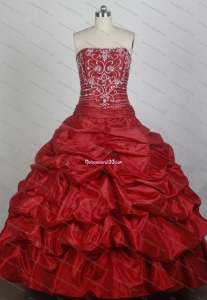 Elegant Ball Gown Beading Strapless Red Quinceanera Dresses With Ruffles