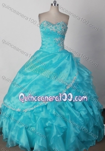 Elegant Ball Gown Sweetheart Ruffles And Beading Quinceanera Dress in Aqua Blue