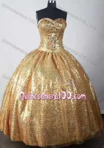 Luxuriously Ball Gown Strapless Gold Paillette Quinceanera Dress