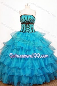 Perfect Ball Gown Strapless Teal Quinceanera Dresses With Ruffled Layers And Appliques