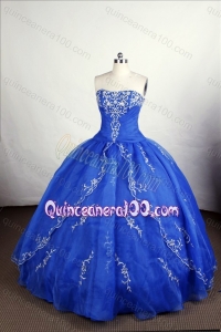 Perfect Blue Ball Gown Strapless Organza Appliques Quinceanera Dresses
