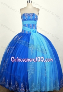 Popular Sweetheart Beading and Appliques Ball Gown Blue Quinceanera Dress