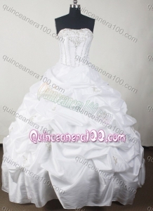 Simple Ball Gown Strapless White Beading And Pick-ups Quinceanera Dress