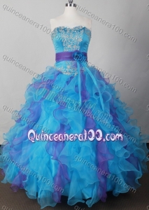 Sweet Ball Gown Sweetheart Blue Beading And Ruffles Quinceanera Dress With Sashes