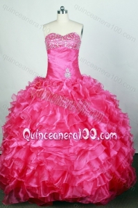 Sweetheart Ball Gown Hot Pink Beading and Ruffles Quinceanera Dresses