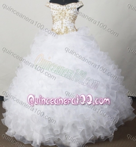 2014 Elegant White Ball Gown Off The Shoulder Quinceanera Dress with Beading and Ruffles