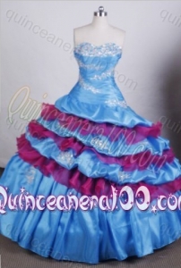 2014 Pretty Ball Gown Sweetheart Aque Blue Quinceanera Dresses with Appliques