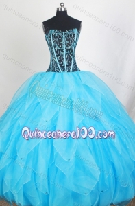 Sweetheart Ruffles and Embroidery with Beading Quinceanera Dresses in Aqua Blue