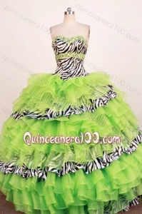 Beautiful Ball Gown Sweetheart Spring Green Beading And Ruffled Layers Quinceanera Dress