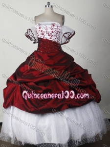 Elegant Wine Red And Whtie Ball Gown Strapless Appliques Quinceanera Dress