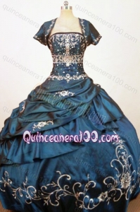 Exquisite Ball Gown Strapless Blue Pick-ups and Embroidery Quinceanera Dress
