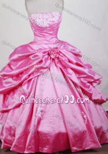 Gorgeous Ball Gown Strapless Appliques and Pick-ups Quinceanera Dresses in Rose Pink