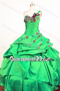 Perfect Green Ball Gown One Shoulder Neck Quinceanera Dresses with Beading