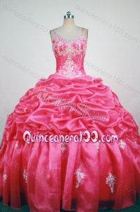 Popular Ball Gown Straps Appliques and Beading Quinceanera Dresses in Hot Pink