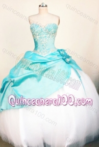 Popular Sweetheart Beading And Pick-ups Quinceanera Dresses in Blue and White
