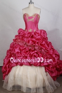 Pretty Hot Pink Sweetheart Sweep Train Quinceanera Dresses with Appliques and Beading