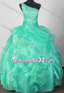 Romantic Ball Gown One Shoulder Green Quinceanera Dress With Beading And Pick-ups