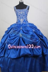Straps Ball Gown Embroidery with Beading Royal Blue Quiceanera Dresses