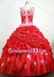 Sweet Ball Gown Spaghetti Straps Red Pick-ups and Appliques Quinceanera Dresses