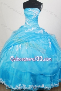 Strapless Ball Gown Appliques and Beading Quinceanera Dresses in Aqua Blue