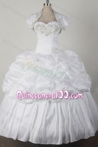 2014 Cheap Ball Gown Sweetheart Appliques With Beading White Quinceanera Dresses