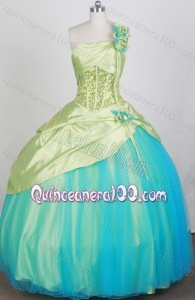 2014 Pretty One Shoulder Beading and Hand Made Flower Quinceanera Dresses